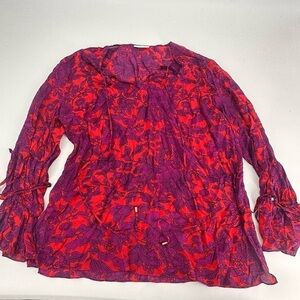 Megan Park Silk Cotton Boho Blouse Top Size 4 Large